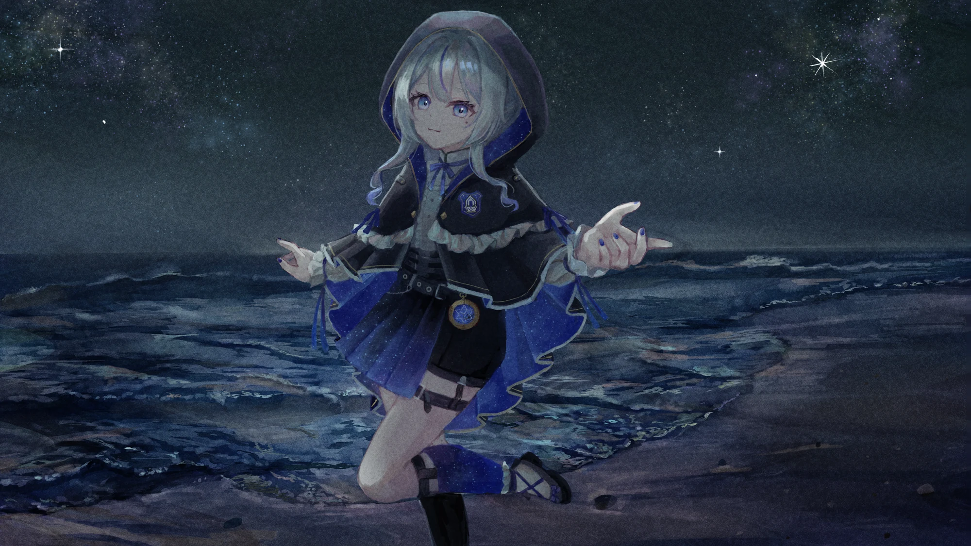 夜の水辺に立つるるてぃか